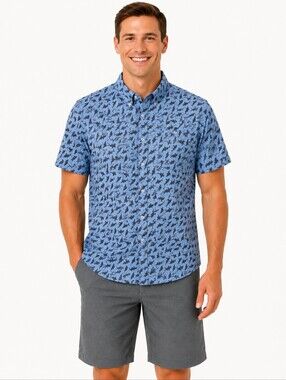 ANGLR Performance Casual Button Down Shirt - Blue and Gray - SIZE Medium NWT